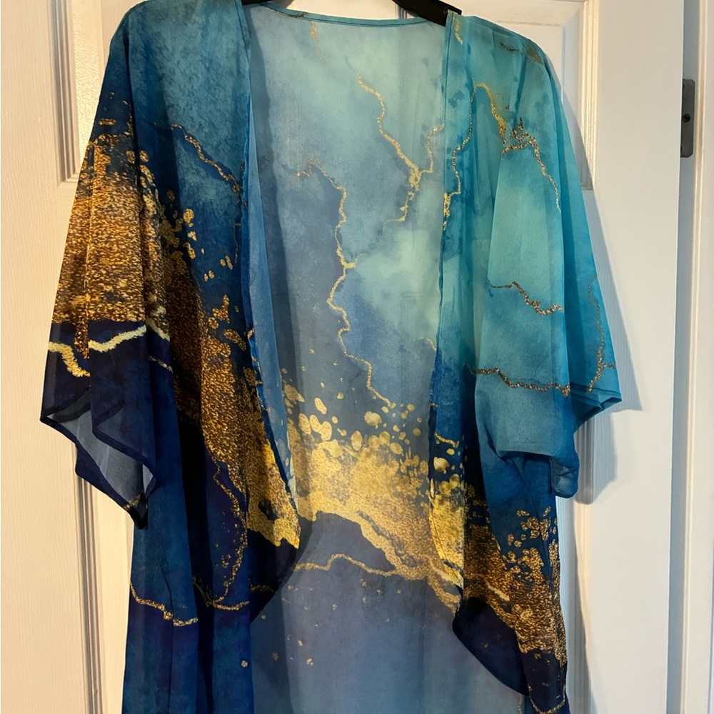 Blue and Gold Sheer Kimono
